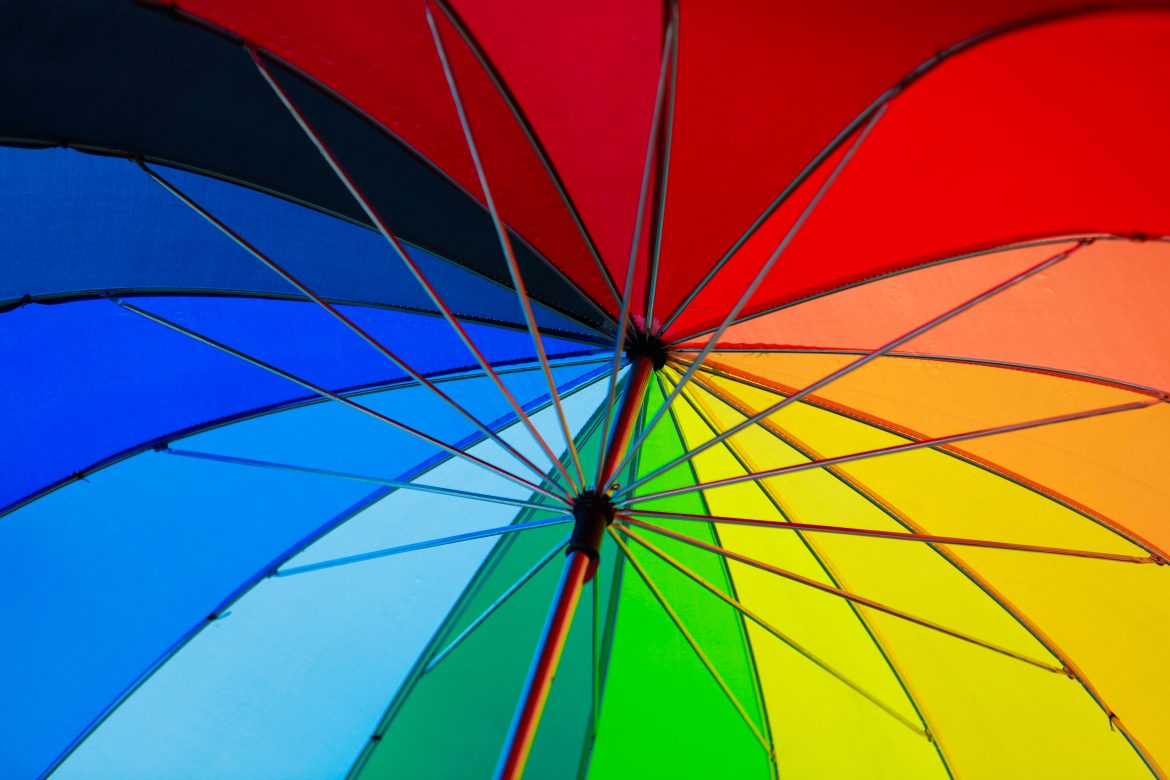 Rainbow coloured umbrella