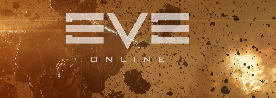EVE Online logo against backdrop of a Venture mining ship and asteroids