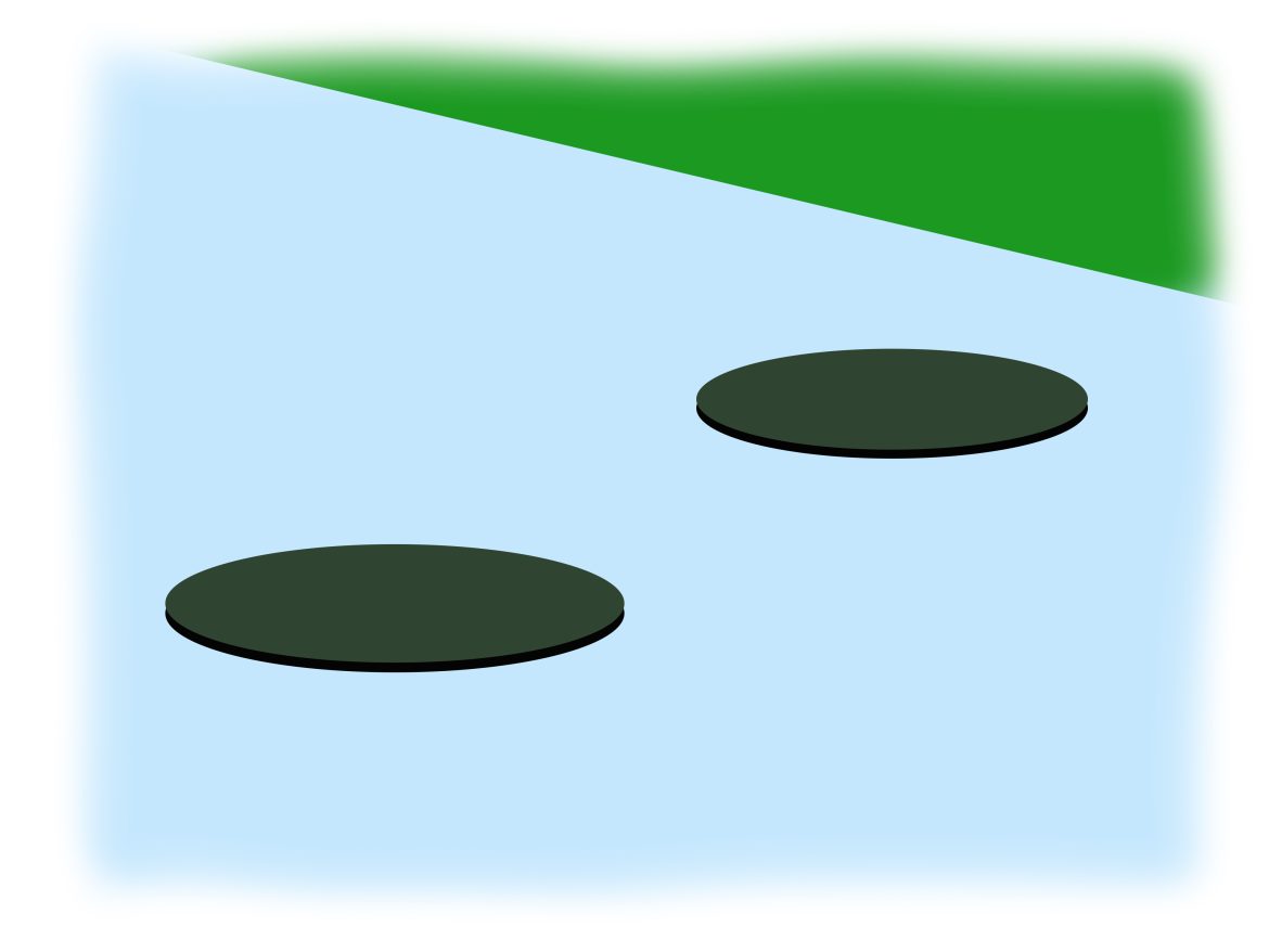 Decorative. Two oblong shape representing stones against blue background.