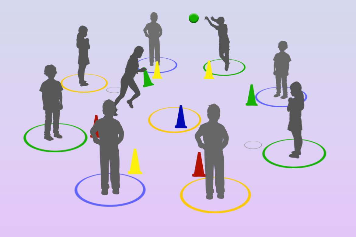 Pictorial representation of a thief dodgeball layout. Description in article text.