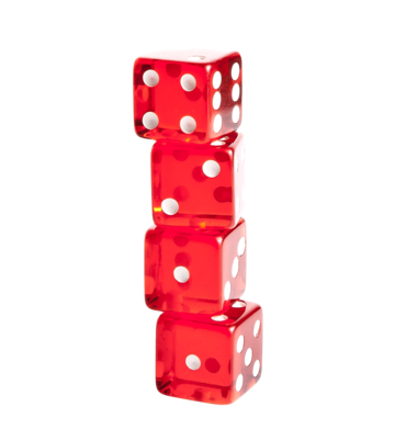 Four red dice stacked on top of each other.