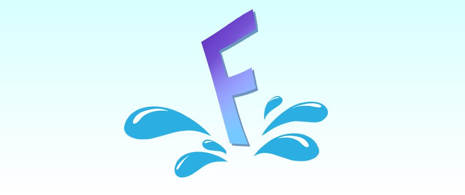 Fun and Games.org icon. F jumping into a puddle