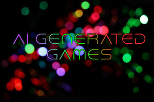 Text "AI generated games" over a photo deliberately out of focus of lots of random points of light in different colours.